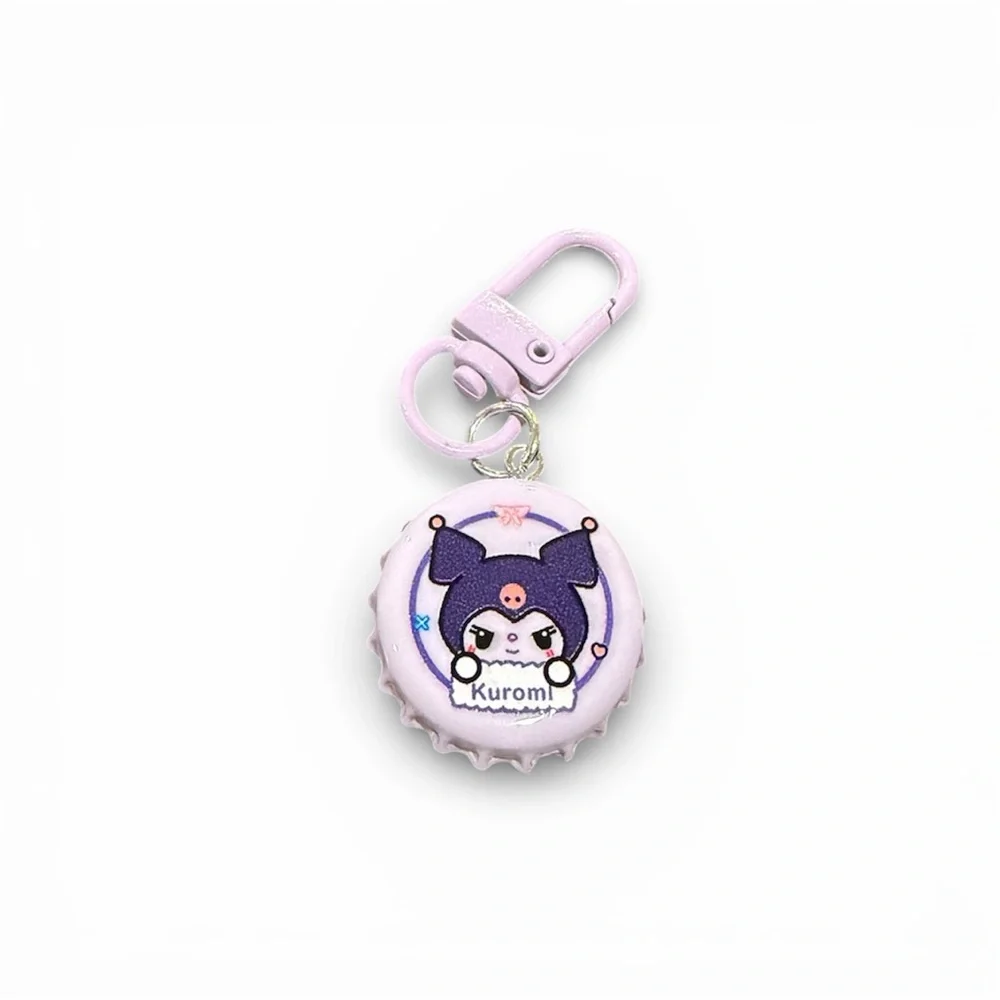 Kuromi Pastel Purple Bottle Cap Keychain | Cute Kawaii Character Bag Charm | Y2K